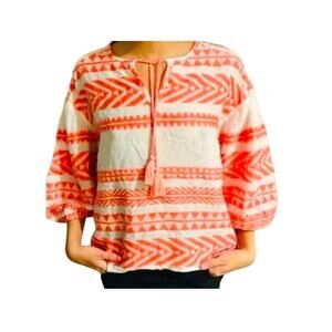 EUC Anthropologie dRA neon orange embroidered oversized crop top sz: M